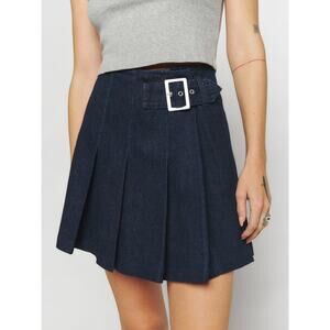 Reformation Pleated Denim Mini Skirt Size 23